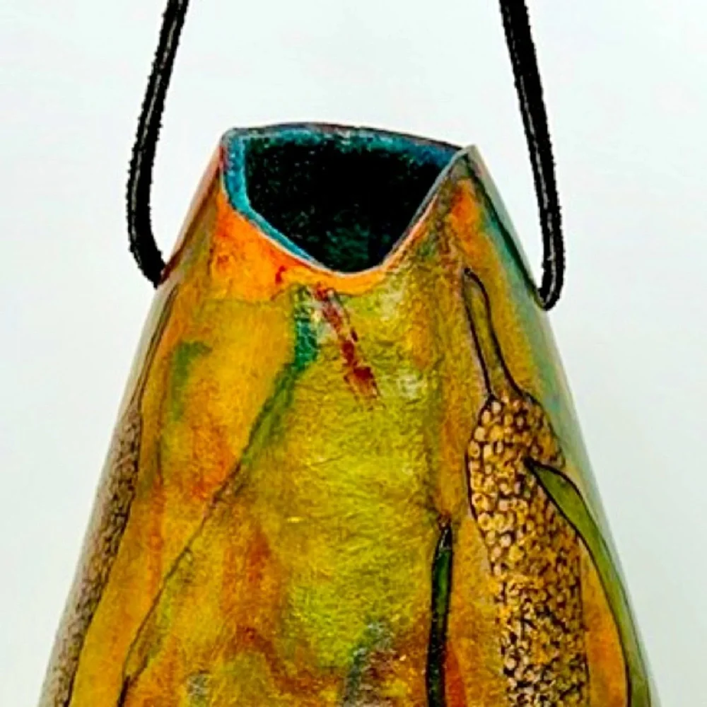 “ Hanging Cattails & Lace ” Original Gourd Art Vase / Vessel by Kristina Simkins - Picture 9 of 10